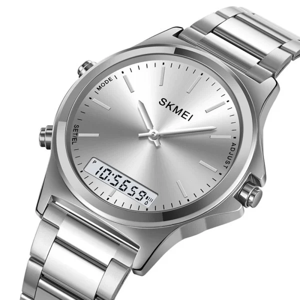SKMEI 2120 Dual-Display Round Stainless Steel Men’s Watch - Зображення 2