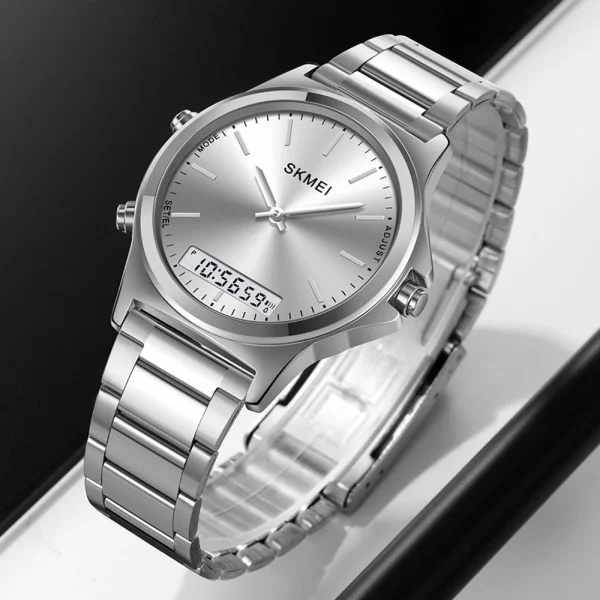 SKMEI 2120 Dual-Display Round Stainless Steel Men’s Watch - Зображення 3